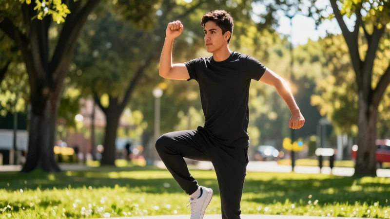 Joven mexicana con energía bailando en parque