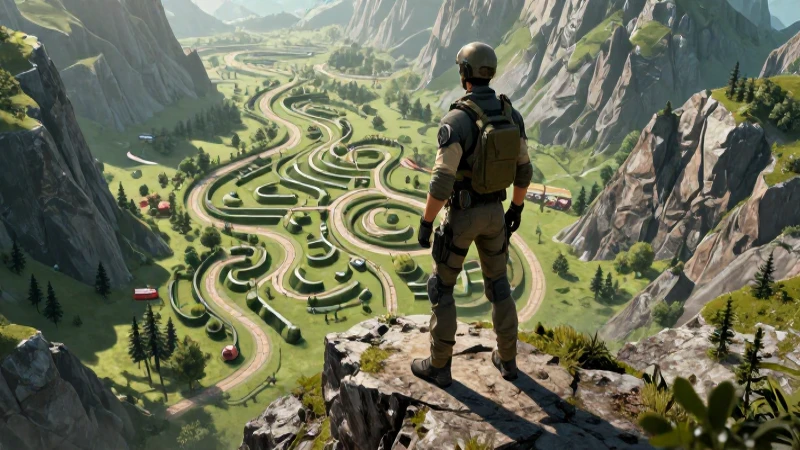 Estratega en cumbre mira sendero