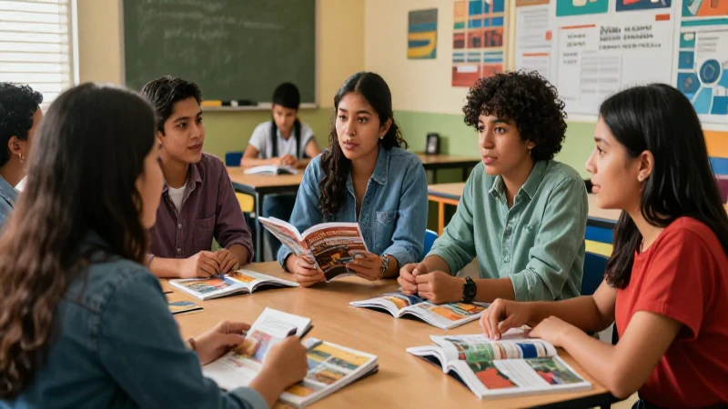 Diálogo dinámico en aula educativa mexicana vibrante