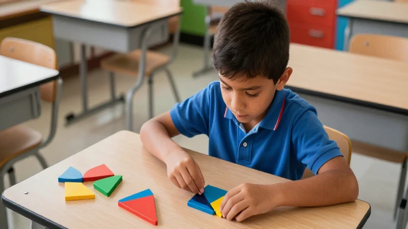 Estudiante mexicano aprende matemáticas con figuras coloridas