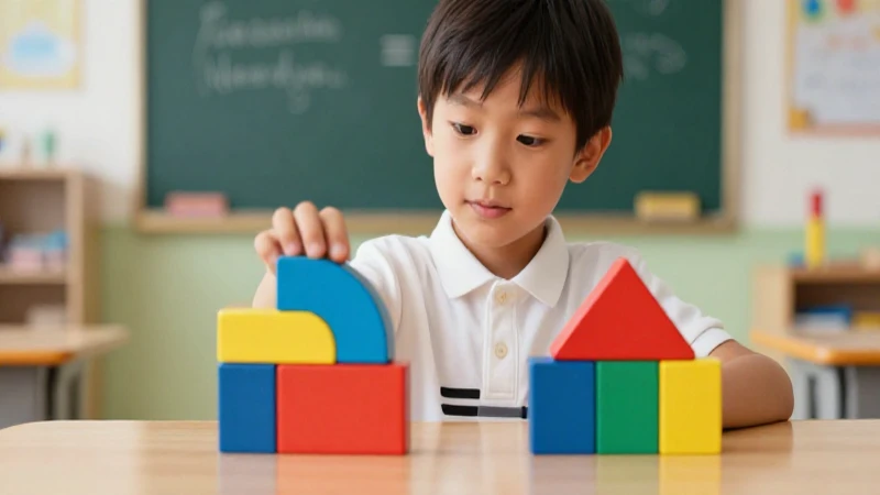 Estudiante aprende fracciones con bloques vibrantes