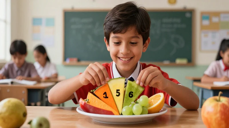 Niño mexicano divide frutas en salón escolar