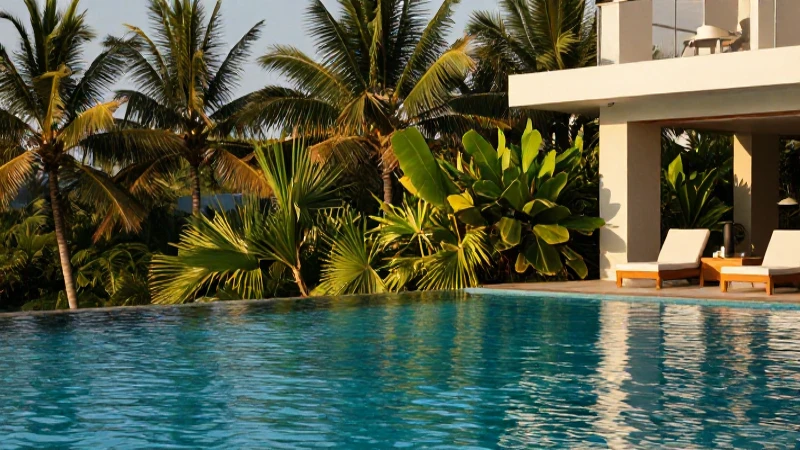 Resort: Definición, Clasificación y Ejemplos Esenciales 6 Lujoso resort tropical con luz cinematográfica