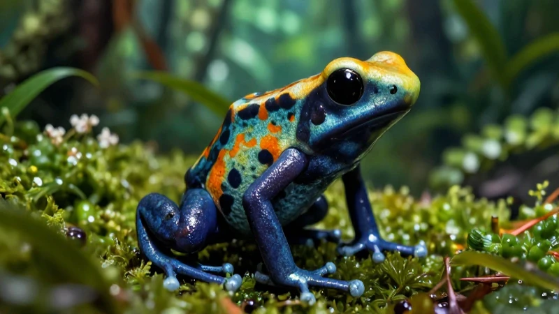 Rana venenosa vibrante en el bosque tropical