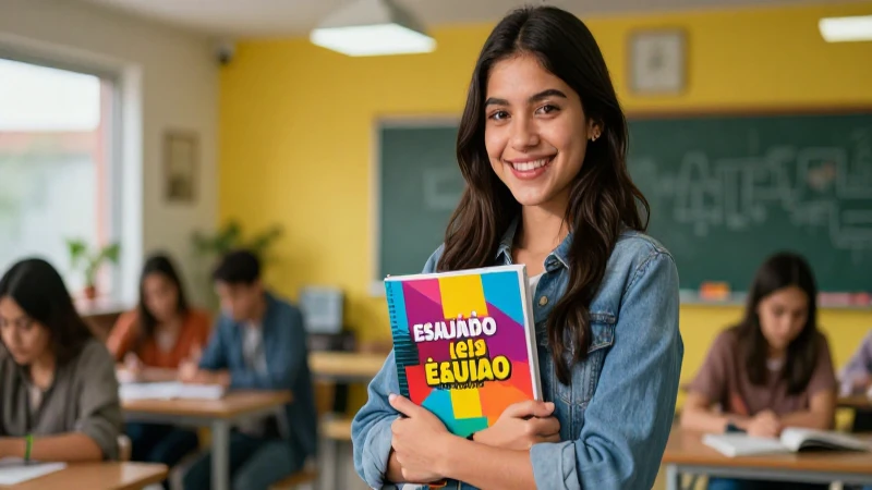 Responde todas tus preguntas con el libro de español perfecto 4 Joven mexicana sonríe con su libro de español