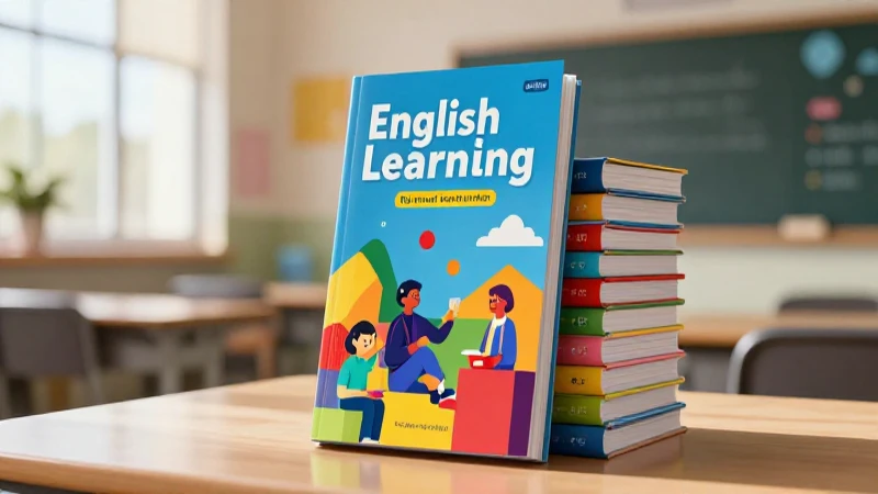 Libros de inglés vibrantes en un aula moderna y brillante