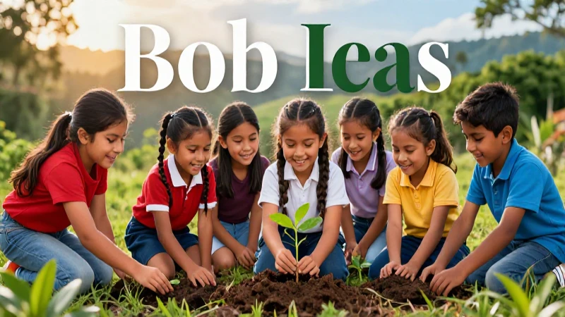 Niños mexicanos plantan un árbol en el paisaje