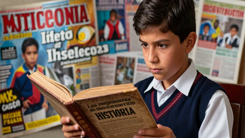 Joven estudiante reflexiona sobre historia con libro antiguo