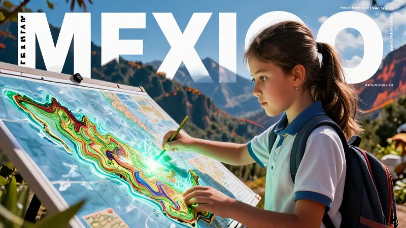 Libro de geografía 1° secundaria: Respuestas definitivas a tus dudas 3 Ilustración realista de mapa educativo en paisajes mexicanos