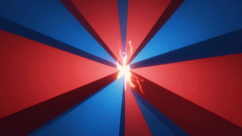 Geometría estilizada roja y azul con energía dinámica