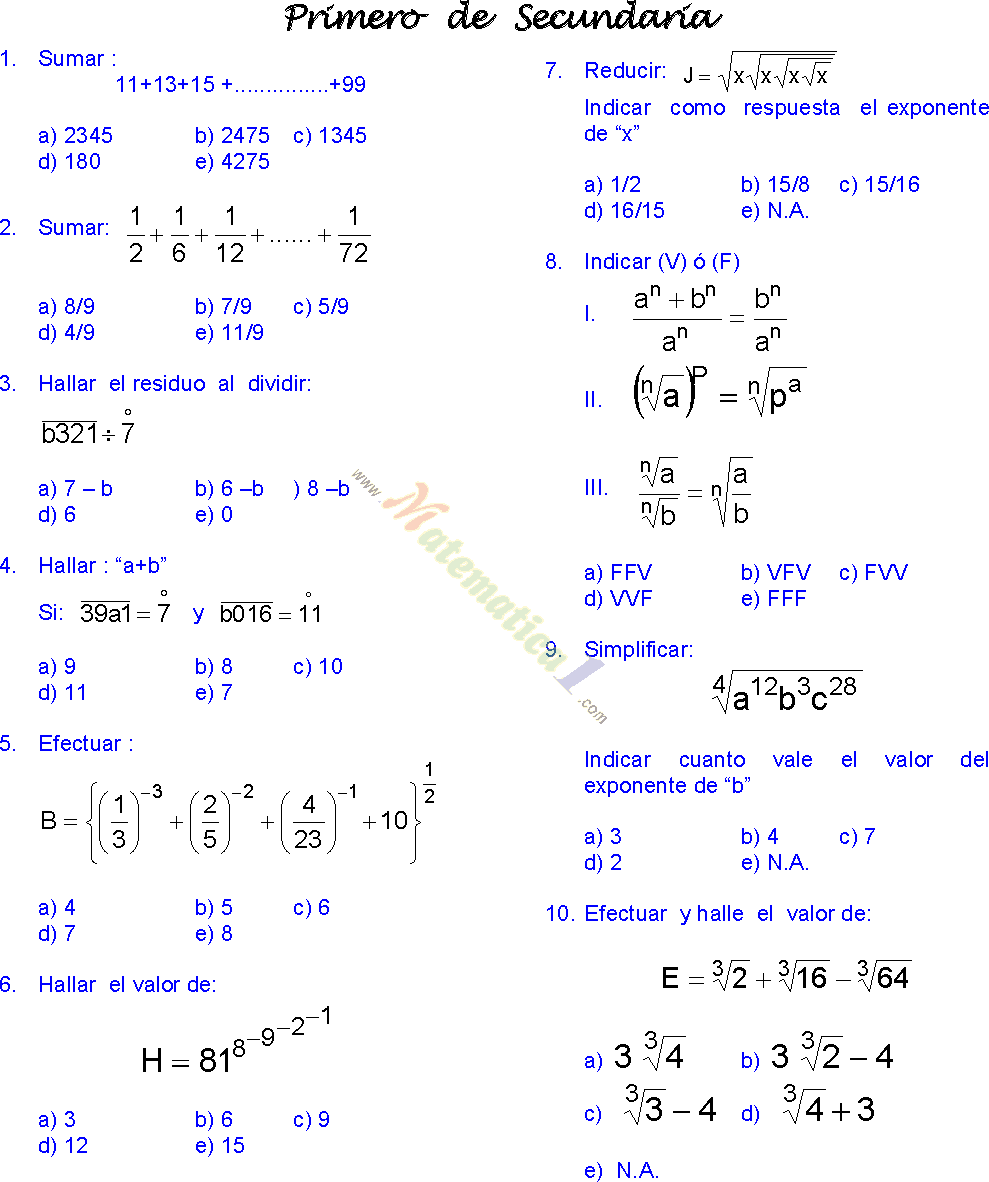 resuelto examen de matematicas 1o de secundaria paso a paso