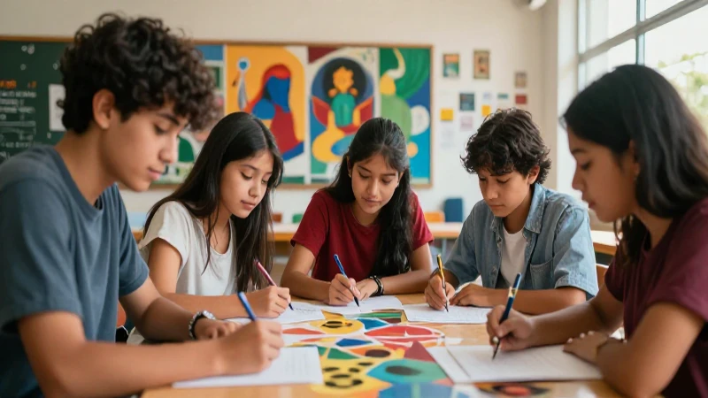 Potencia tu aprendizaje: interdisciplina en la escuela mexicana 3 Jóvenes mexicanos colaboran en aprendizaje vibrante