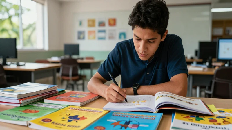 Domina cualquier asignatura con nuestros resúmenes de libros de texto 4 Estudiante mexicano organiza apuntes coloridos y brillantes