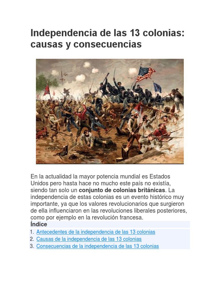 resumen imprescindible la conoce independencia de las 13 colonias