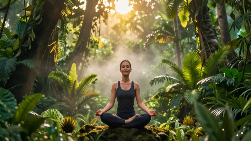 Meditación serena en un exuberante bosque al amanecer