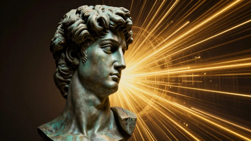 Retórica: significado, orígenes y concepto explicado 5 Escultura de bronce estilizada con luz dorada abstracta