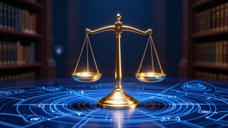 Escudo de justicia estilizado en biblioteca con estética educativa