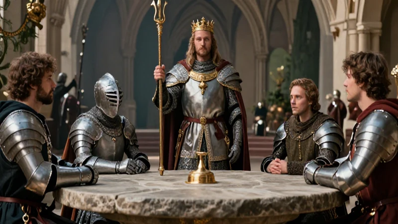 Arthur y sus caballeros en mesa de piedra