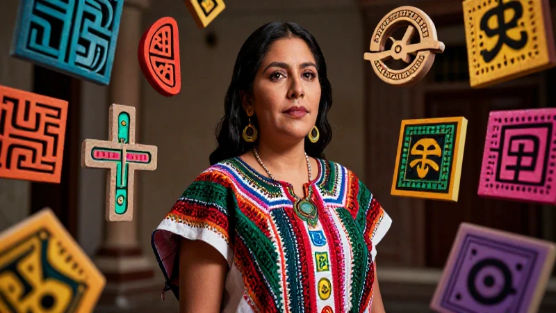 Maestra poderosa con textiles mexicanos vibrantes