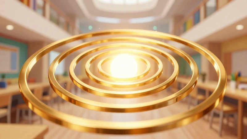 Ilustración vibrante de foco dorado en espacio educativo