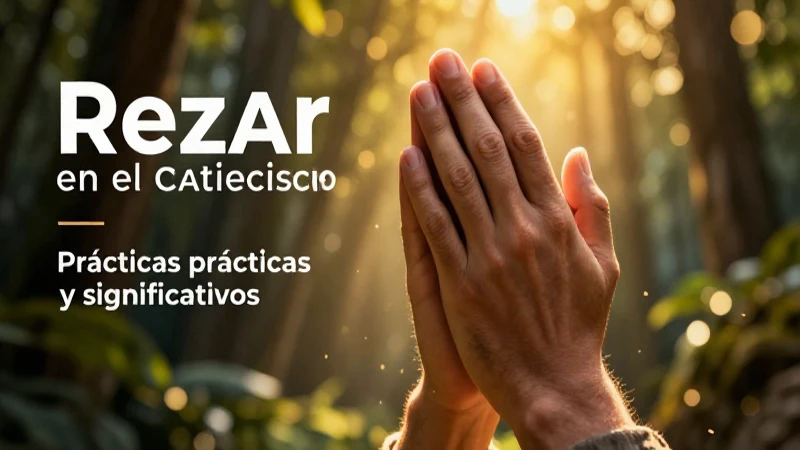 Manos rezando bajo luz espiritual y dorada