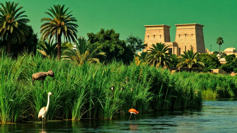 Cuál es la historia y la importancia cultural del Río Nilo 6 Nilo vibrante con vegetación y monumentos antiguos