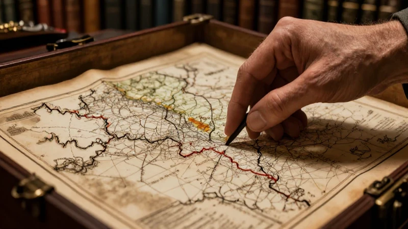 Mapa antiguo y detallado en biblioteca