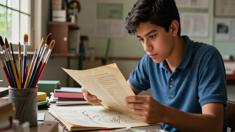Estudiante artístico revisando historia antigua