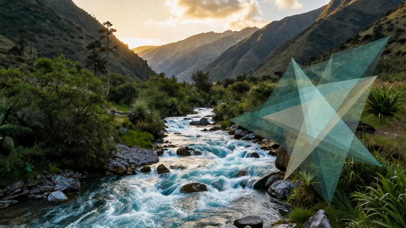 Río cristalino en los altiplanos, diseño geométrico educativo