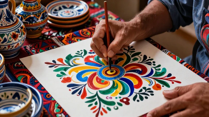 Manos crean arte mexicano vibrante