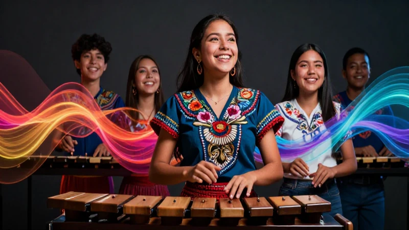 Retrato dinámico de estudiante mexicano alegre y musical