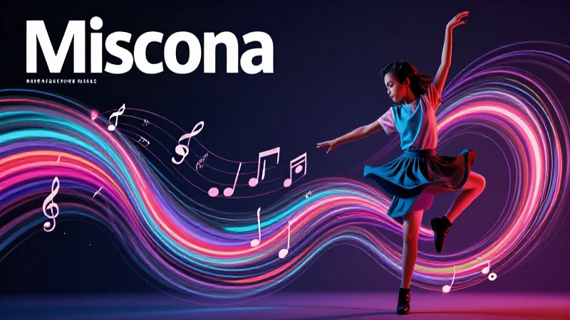 Revista educativa vibrante, joven bailando y música dinámica