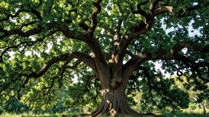 Roble majestuoso representa su hábitat y distribución