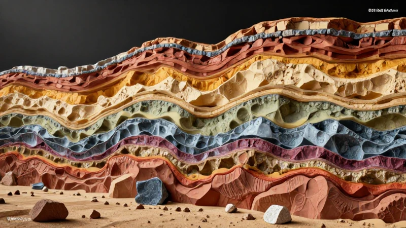 Corte geológico de capas de sedimentos vívidos