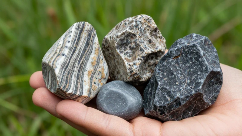 Rocas diversas en la mano con estética educativa