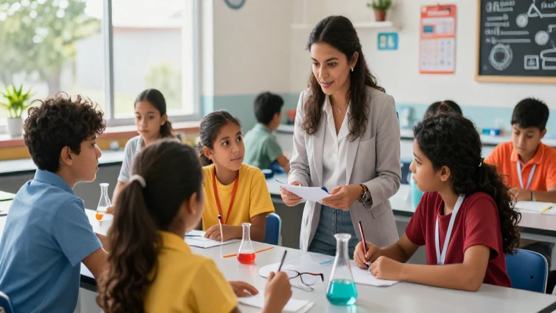 Mentor guía jóvenes en un STEM vibrante