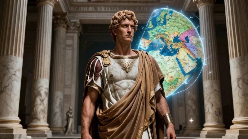 Senador romano con mapa de expansión