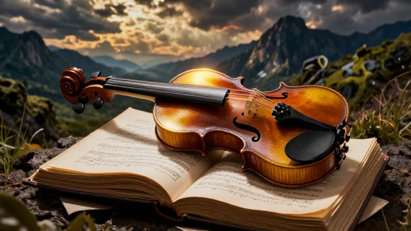 Romanticismo: Qué es, su importancia en literatura y música 4 Manuscrito antiguo brilla sobre violín en drama hiperrealista