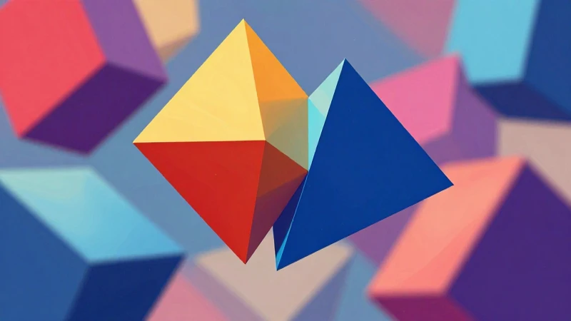 Ilustración 3D de figuras geométricas dinámicas y coloridas