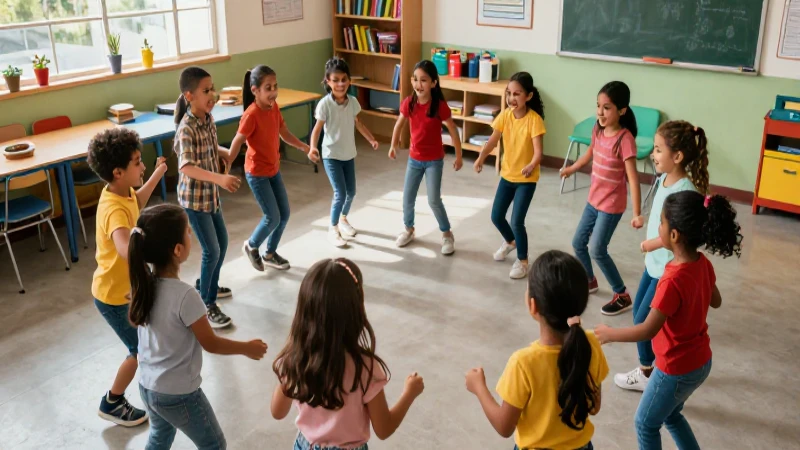 Rondas infantiles: definición, concepto y su importancia 3 Niños alegres en círculo en aula moderna