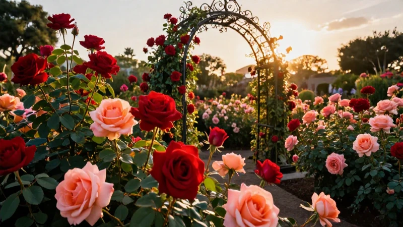 Rosas mexicanas vibrantes bajo luz dorada