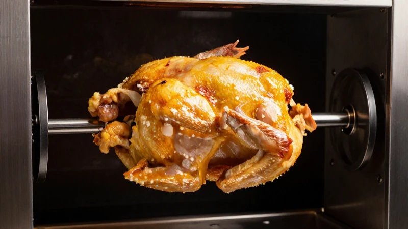 Pollo entero en rotisserie con estética profesional de lujo