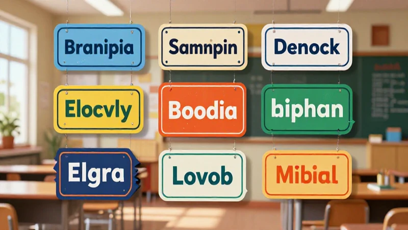 Etiquetas educativas profesionales en un aula moderna y vibrante