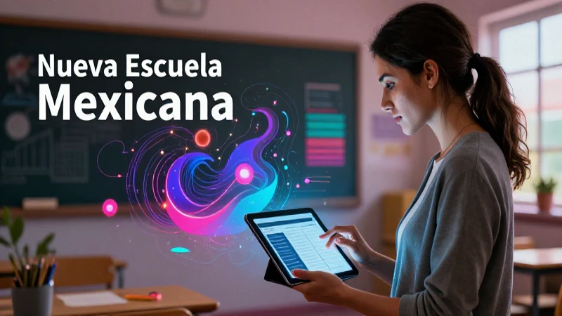 Maestra mexicana revisando evaluaciones digitales