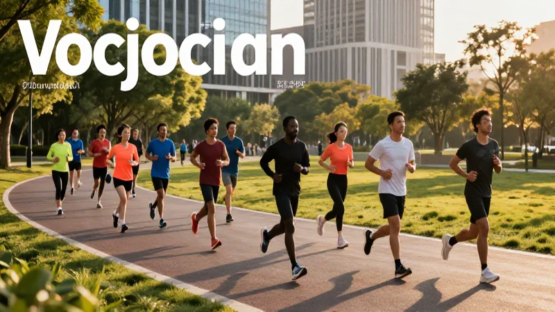 Corredores diversos en parque moderno al atardecer