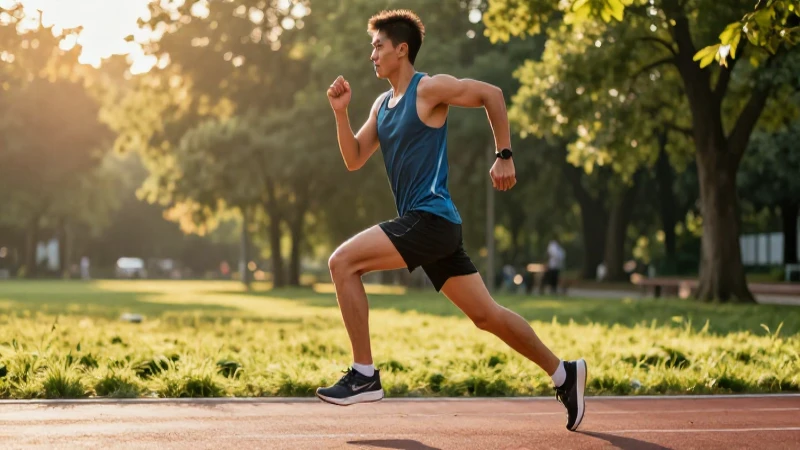 Joven atleta en pose dinámica con luz dorada