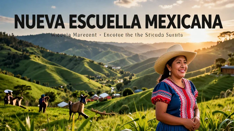 Paisaje rural vibrante y comunidad sonriente bajo luz dorada