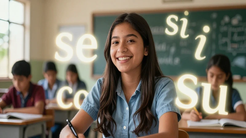 Joven mexicana aprende español vibrante en clase