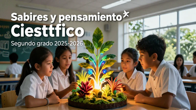 Saberes y pensamiento científico Segundo grado 2025-2026 Descargar PDF 4 Estudiantes colaboran examinando modelos botánicos