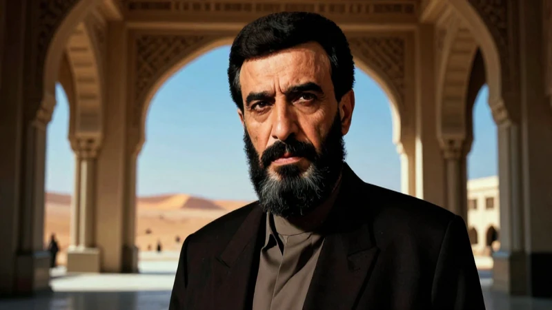 Retrato cinematográfico de Saddam en palacio árabe